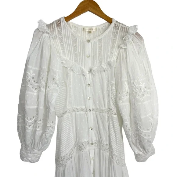 LoveShackFancy Womens Titania Midi Dress Sz 0 White Eyelet Embroidered Romantic - Picture 5 of 11
